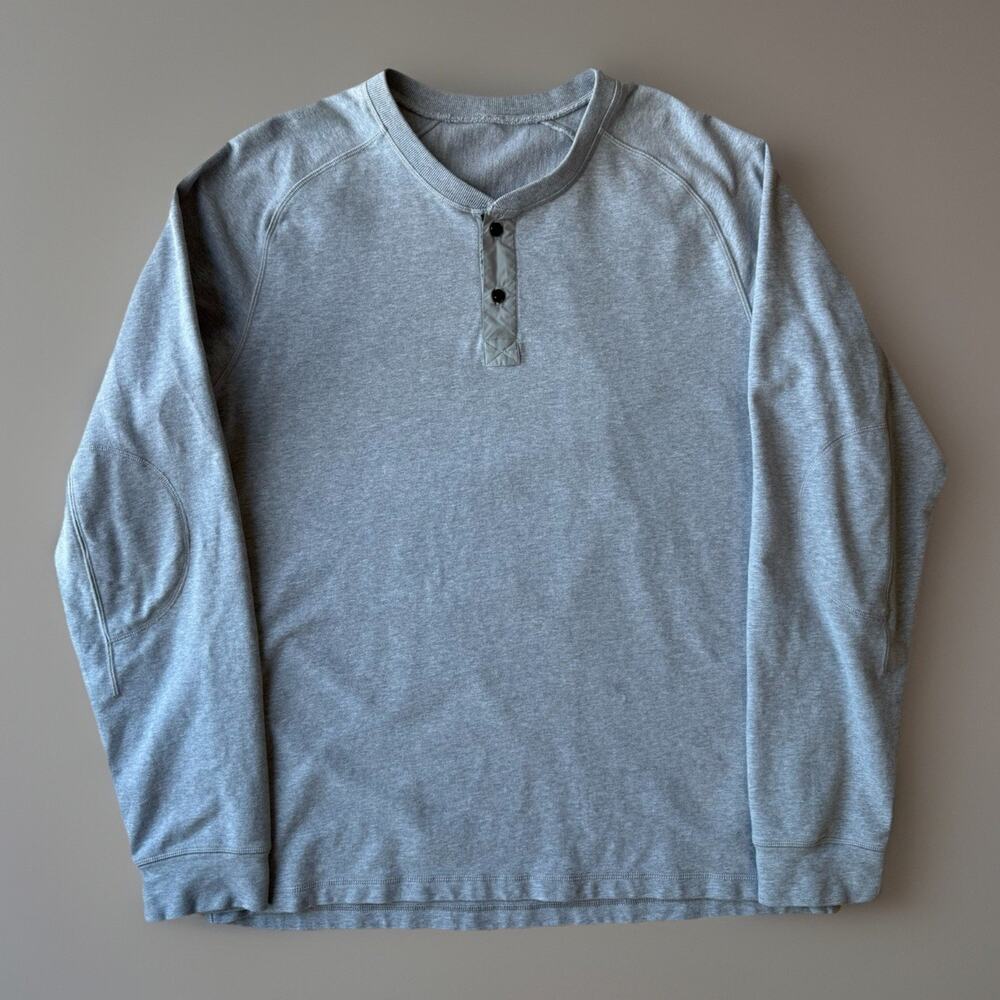 Lululemon Henley Shirt XL Gray Long Sleeve Cotton Athleisure Sportswear